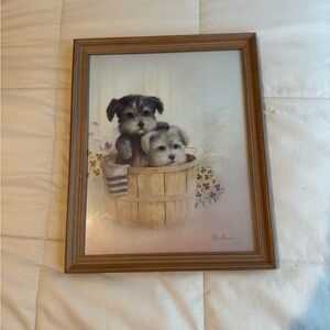 Vintage Ruane Manning "Brotherly Love" Framed Puppy Print 16x20